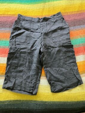 Flax Women's Charcoal Gray Linen Cargo Bermudas size M